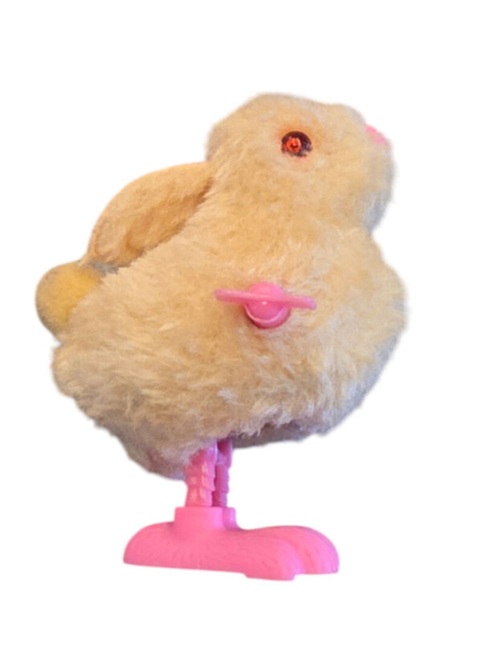 Vintage Yellow fluffy wind-up hopping plush bunny toy Easter